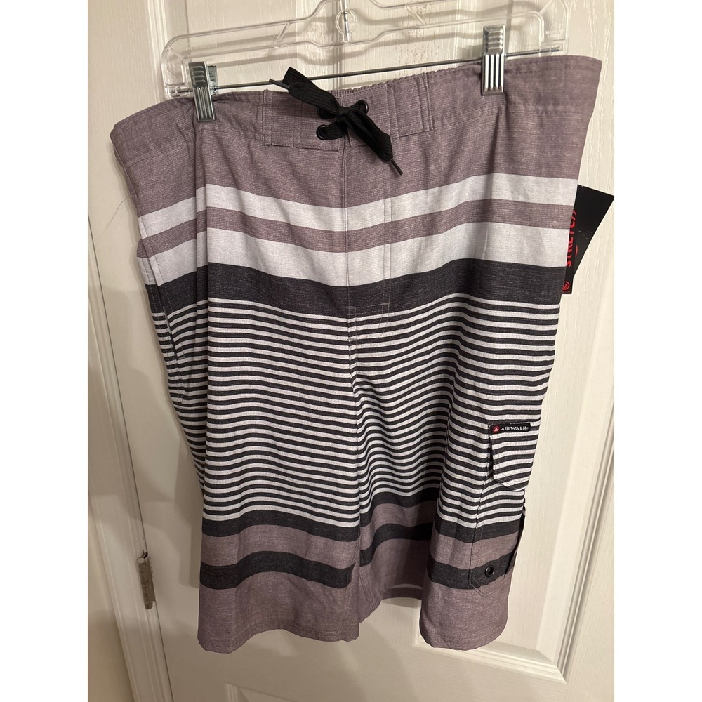 Airwalk Mens Charcoal Gray Striped Board Shorts Swim Trunks XL New NWT Stretch